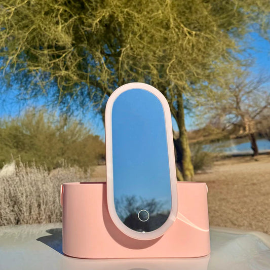 Portable LED Light Storage Box Beauty And Makeup Mirror